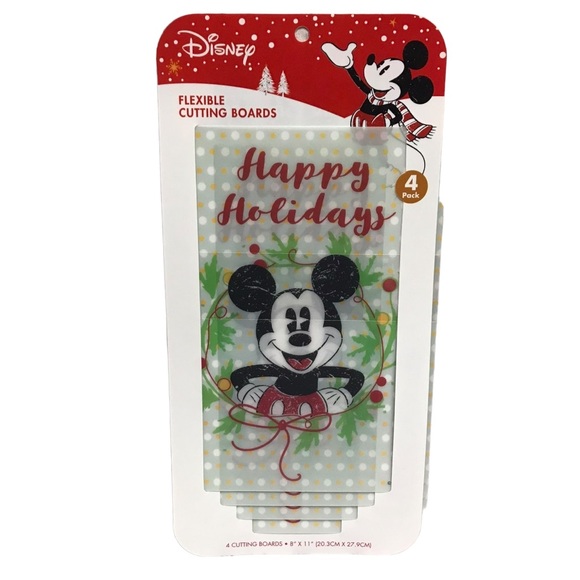 Disney Mickey Mouse Flexible Cutting Boards Christmas 8" X 11" Set Of 4 NEW. - Picture 1 of 8